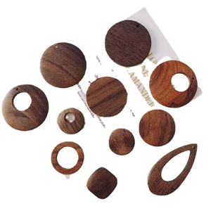 Brown geometric wood pendants for DIY earring making with natural walnut wood grain texture