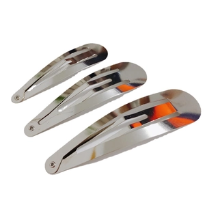 Set of three silver metal teardrop BB hair clips with a polished mirror finish surface