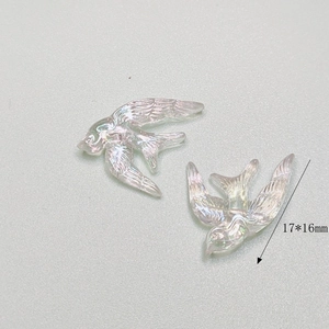 Iridescent swallow bird charms for DIY earrings with pearlescent finish 17x16mm