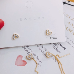Goldenes Herzschmuck-Set mit Halskette und 8x7mm Kristall-Ohrsteckern für Damen