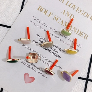 Colorful square alloy enamel earrings with 925 silver needles and gold metal frames