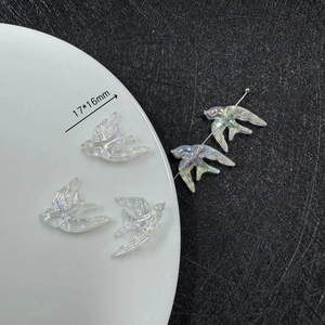 Iridescent resin swallow charms for DIY jewelry making with pearlized finish 17x16mm