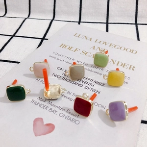 Square enamel alloy jewelry pendants in seven colors with 925 silver needle findings