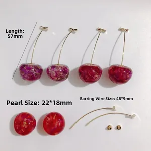 Set orecchini a ciliegia fai da te con fiori secchi, resina e ganci metallici da 57 mm