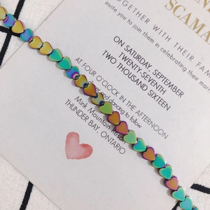 Flat heart-shaped hematite beads with rainbow metallic plating for DIY jewelry making