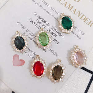 Ensemble de pendentifs ovales en cristal vintage avec bordure en strass pour bijoux DIY