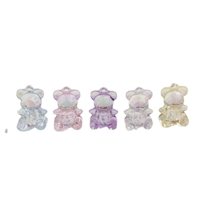 5 pieces of colorful faceted acrylic bear charms with AB coating for DIY jewelry making