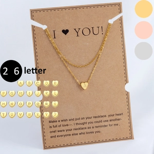 Halskette Damen Edelstahl Doppelreihig Herz Anhänger Alphabet Initialen A-Z Gold Silber Roségold Schmuck Geschenk