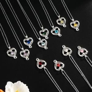 Stainless Steel Heart Pendant Birthstone Necklace Zirconia Inlaid Jewelry For Women Elegant Commute Fashion Heart Pendant Chain Necklace