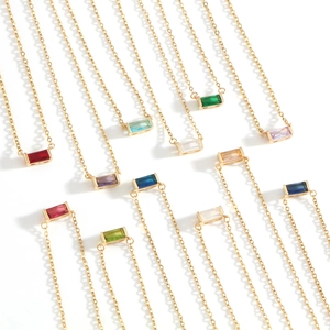 Collana Zodiacale con Pietra Natale per Donna Oro Rame Rettangolo Colorato Strass Ciondolo Collana Costellazione Gioielli di Compleanno