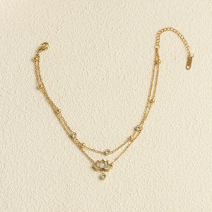 Cavigliera Loto in Acciaio Inossidabile a Doppio Strato Bohemienne Con Smalto Strass Placcato Oro 18K Donna Gioielli