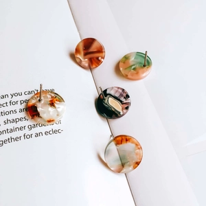 Minimalist marble pattern acetate round stud earrings with steel pins in various colors