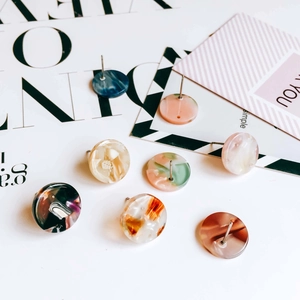 DIY minimalist acetate round stud earrings accessories with colorful marble patterns