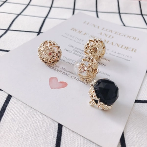 Exquisite hollow gold alloy spheres with crystals and geometric black bead pendants