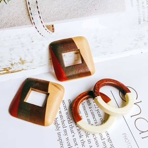 Artistic wooden geometric earring pendants with retro color block stitching design