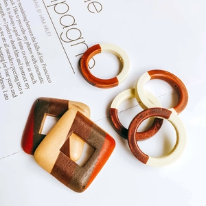 Retro geometric wooden circles and squares for DIY earrings in neutral color blocks