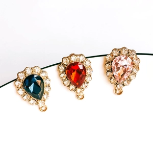 Three-color crystal teardrop charms with gold plating and rhinestones for DIY jewelry