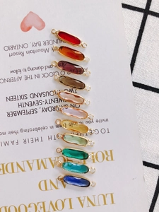 Detailed macro view of faceted oval crystal charms with gold edges for jewelry making