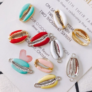 DIY Alloy Enamel Cowrie Shell Pendants For Jewelry Making Gold Silver Plated Sea Style Colorful Connectors Findings Accessories