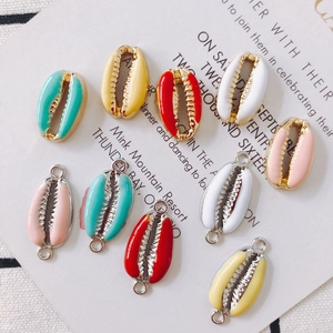 Colorful shell-shaped gold-plated charms for DIY jewelry making in various vibrant colors