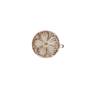 DIY ethnic round gold metal jewelry pendant with white silk thread woven flower pattern