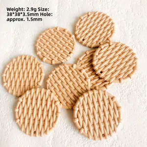 Pendenti rotondi in resina con trama intrecciata per orecchini, accessori beige 38mm