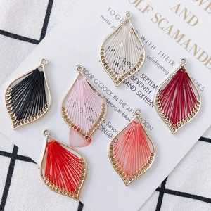 Vintage Alloy Leaf Pendants Hand Woven Thread Charms Gold Plated Ethnic Style DIY Jewelry Making Accessories Women