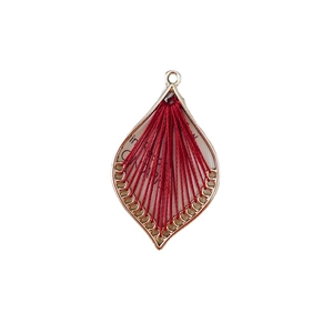 Ethnic style gold leaf earring charm with red silk thread weaving for DIY jewelry making