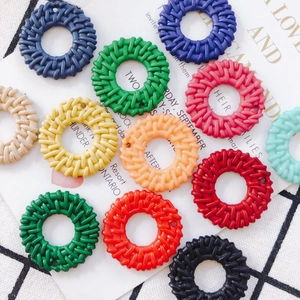 DIY woven style hollow round earring charms with rattan texture in various colors