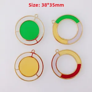 Bunte Emaille-Anhänger in runder Form für DIY-Schmuckherstellung, Größe 38x35mm