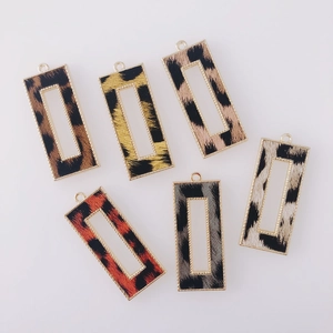 Leopard Print Hollow Rectangle Alloy Pendants DIY Earring Jewelry Accessories Vintage Animal Pattern Leather Inlaid Charms