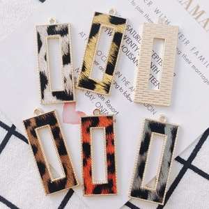 Leopard print alloy rectangular hollow pendants with gold trim for DIY jewelry making