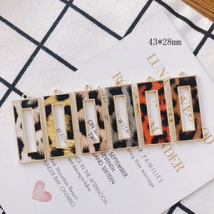 Rectangle leopard print fabric pendants with gold alloy frame for DIY jewelry making