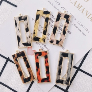 Golden rectangular leopard print alloy pendants for DIY earring and jewelry making