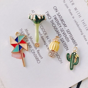 Set of 4 colorful cactus and windmill enamel alloy charms for DIY jewelry making