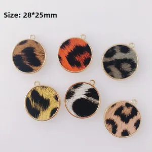Pendentif Rond en Alliage Imprimé Léopard en Cuir pour Fabrication de Bijoux DIY Accessoires de Bricolage Collier Bracelet Cadre Doré