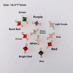 Mini quadratische Zirkonia-Anhänger vergoldet für DIY-Ohrringe, mehrfarbig 10.5x7x3mm