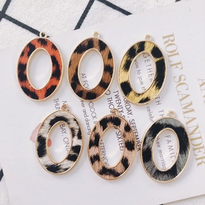 Oval alloy leopard print charms in six colors for DIY earring jewelry making