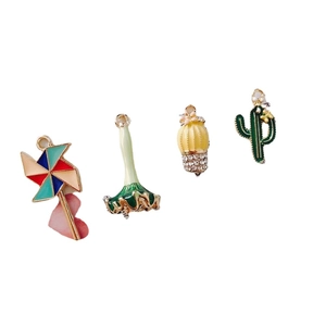 Colorful enamel cactus and windmill alloy charms with rhinestones for DIY earring making
