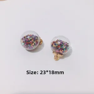 Pair of colorful transparent glass ball pendants for DIY earrings, size 23x18mm
