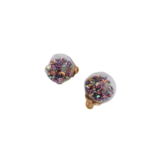 Pair of clear glass sphere charms with colorful fillers and gold-tone metal loops for DIY jewelry
