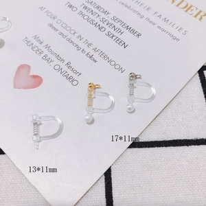 DIY Invisible transparent resin spring ear clips with pearl and gold metal ring 17x11mm