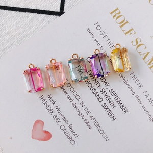 Set of five rectangle faceted crystal charms with gold metal frames for DIY jewelry making