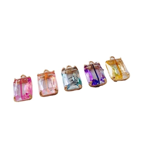 Five assorted gradient rectangular crystal charms with gold-plated claw settings for DIY jewelry