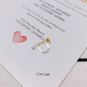 Detail of 17x11mm transparent resin ear clip converter with gold spiral and pearl