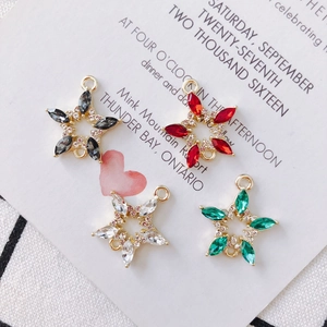 Alloy Inlaid Colorful Rhinestone Double Loop Star Flower Charms For DIY Earrings Necklace Making Women Jewelry Accessories
