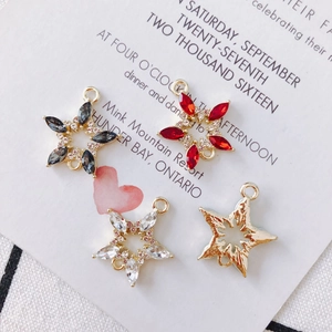 Star-shaped alloy floral pendant with colorful rhinestones and dual hanging loops