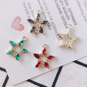 Golden alloy star flower charms with colorful gemstones and rhinestones for DIY jewelry