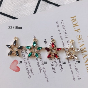 Star-shaped alloy charms with rhinestones for DIY jewelry making, size 22x19mm