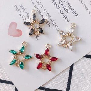 Star-shaped alloy pendants with colorful crystals and gold bases for DIY jewelry making